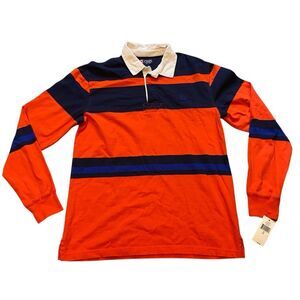 NWT Chaps Classic Rugby Long Sleeve Polo Youth XL (18-20) Navy Orange